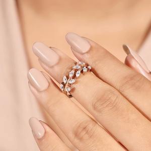 Anillo de Diamantes en Forma de Hoja de Alta Demanda, Oro Rosa, Anillo de Compromiso y Boda para Mujer, Corte Marquesa, Estilo Natural, Joyería de Moda - Product Image 1