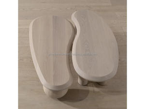 Modern Nesting Coffee Table Set of 2 Solid Wood Double Coffee Table Designer Double Coffee Table Set Wooden Nesting Center Table - Product Image 2