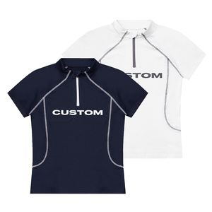 T-shirt sportif en maille à col polo à manches courtes pour femme, coupe ajustée, séchage rapide, printemps-été, blanc et bleu marine, avec logo personnalisé - Product Image 2