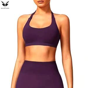 In One Solid Purple Color Seamless Back <b>Bra</b> For Women Quick-Dry Sports Elastic <b>Neck</b> Style Fitness Simple <b>Halter</b> <b>Neck</b> Sports <b>Bra</b> - Product Image 2