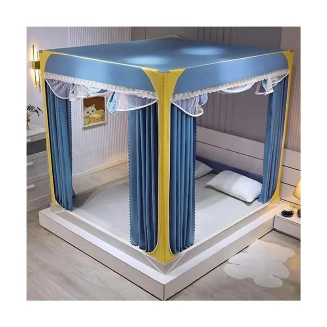 Cortina azul para dormitorio de estilo del norte de Europa, tela opaca, mosquitera, privacidad, cortinas de cama a prueba de polvo para dormitorio, decoración del hogar