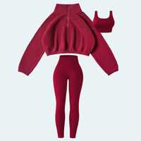 Ensemble de yoga sans couture personnalisé pour femme, confortable, 3 pièces : pull en polaire, veste d'entraînement extensible dans les quatre sens pour l'hiver et soutien-gorge de sport
