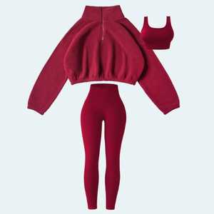 Custom Seamless Fitted Yoga Set Women Cozy 3-Piece Fleece Pullover Winters <b>Workout</b> <b>Jacket</b> Sports Bra High-Waist Leggings - Product Image 5