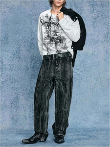เสื้อยืดคอกลมแขนยาวผ้าฝ้ายทรงโอเวอร์ไซส์สำหรับผู้ชาย พิมพ์ลายตามสั่ง - Product Image 5