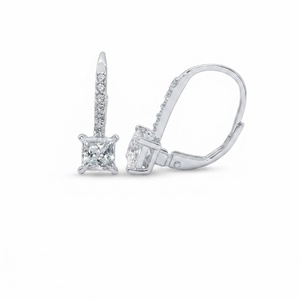 Modernos pendientes de diamante cultivado en laboratorio de 0.6ct VVS1, corte princesa, color EF, VS1, oro rosa de 14K, con cierre de palanca chapado en oro blanco S925. - Product Image 4