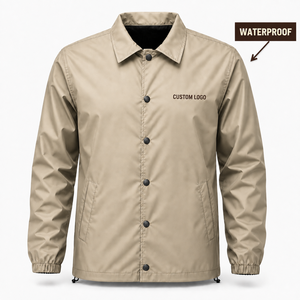Waterproof Coach <b>Jacket</b> <b>Mens</b> Custom Embroidery Snap Button Lightweight Windbreaker Streetwear Wholesale Supplier - Product Image 4