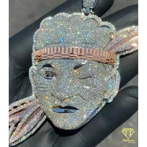 Collier pendentif visage Joker glacé de luxe en argent sterling 925 avec diamants moissanite, bijoux hip-hop pour homme, style rappeur - Product Image 2