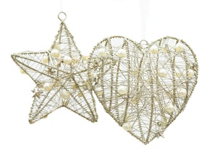 ที่แขวนเทียนรูปดาวหัวใจ ประดับมุกโลหะ ตกแต่งต้นคริสต์มาส - Product Image 2