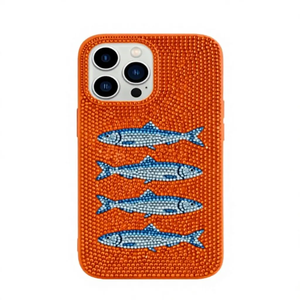 Funda de Teléfono con Cuentas Naranjas y Diseño de Pez Azul, Estilo Preppy - Product Image 1