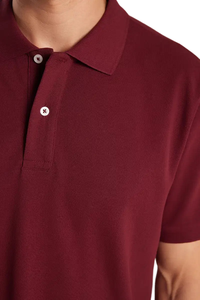 Polo à manches courtes pour homme, couleur bordeaux, coton Oxford, respirant, coupe classique, décontracté - Product Image 3