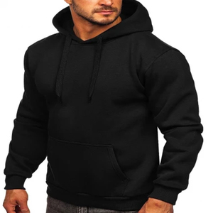 Men's <b>Black</b> Hooded <b>Sweatshirt</b> Regular Fit Cotton Fleece Casual Pullover with Front Pocket Autumn Wear - Product Image 1