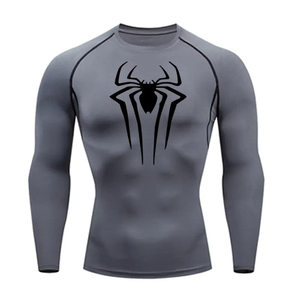 Camiseta de Compresión de Manga Larga con Cuello Redondo para Hombre, Color Gris, con Logotipo de Araña, Secado Rápido, Corte Ajustado, Diseño Deportivo, Tejido de Poliéster - Product Image 1