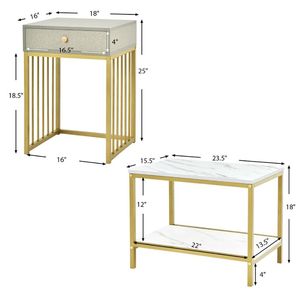 Set di Tavolini da Caffè Moderni in Quercia con Piano in Marmo, Cassetto e Ripiano - Product Image 5