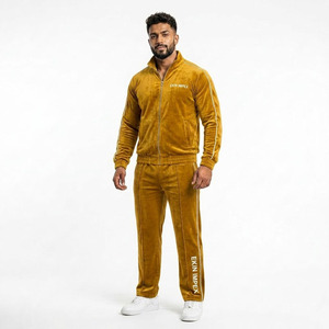 Ensemble de survêtement unisexe de luxe en velours jaune moutarde léger 2026 - Style vintage rétro 100 % polyester - Product Image 1