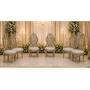 South Indian Wedding Mandap Ceremony Vintage Rustic Luxury <b>Silver</b> <b>Chairs</b> Treated Wood Lightweight Royal Stage Decor USA - Product Image 1
