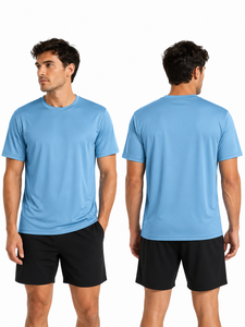 Camiseta Deportiva Informal de Poliéster para Hombre, Color Azul Claro, Absorbente de Humedad, Ropa Deportiva, Logotipo Personalizado, ODM - Product Image 2