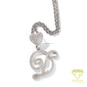Heart Pendant Necklace With Rhinestone <b>Initial</b> Letter Pendant Gold Color Cuban <b>Chain</b> Fashion Jewelry For Women Men Personalized - Product Image 3