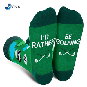 Calcetines Deportivos Personalizados para Hombre, Color Verde, Diseño de Dibujos Animados 'Preferiría Estar Jugando Golf', de Algodón Transpirable para Invierno, Hechos en Vietnam - Product Image 3