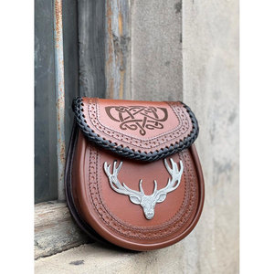 Best Selling Handmade High-Quality Brown 100% Leather Stag Sporran <b>Braided</b> Celtic Kilt <b>Accessory</b> Supplies - Product Image 3