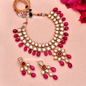 Collier Kundan en cristal rouge traditionnel indien Haar serti de boucles d'oreilles bijoux de faveur de mariage pour femmes collier d'accessoires de fête - Product Image 2