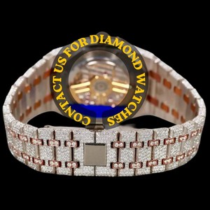 Reloj de Pulsera para Hombre, Diseño Moderno, Esfera de 41 mm con Números Árabes, Chapado en Oro Rosa, Diamantes Moissanite, Movimiento de Cuarzo, Estilo Hip Hop - Product Image 5