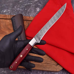 Couteau à filet de poisson en acier Damas, fait main, écologique, finition haute brillance, 12+ pouces, manche en bois, étui en cuir, traditionnel - Product Image 2
