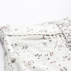 <b>Women's</b> <b>White</b> Paisley Print Denim <b>Shorts</b> High Waist Elastic Closure Casual Style Distressed Washed Regular Fit - Product Image 6