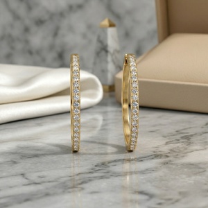 3.20CTW Round Cut Pave Set <b>Large</b> <b>Hoop</b> Diamond Earrings - Product Image 1