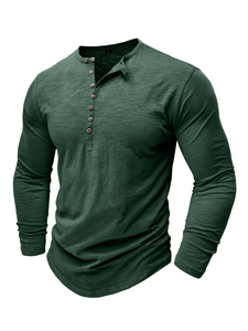 Men's Short Sleeve Henley T-Shirt Solid Green Knitted Cotton Regular Fit Casual O-Neck Breathable Regular Length Enzyme Wash - Product Image 4