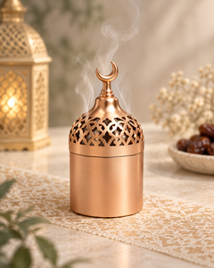 Brûleur d'encens Bakhoor de luxe en métal, style indien et arabe, avec couvercle en forme de croissant, décoratif, pour Oud aromatique, écologique, pour Ramadan, Aïd, restaurant et maison - Product Image 4