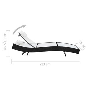 Chaise longue extra longue avec structure en acier noir et polyrotin avec Textilene - Pour la détente en plein air - Product Image 6