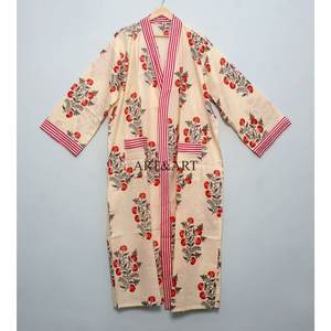 <b>Women's</b> Cotton <b>Kimono</b> Handmade Floral Printed Japanese Style Floor-Length Washable Robe Beachwear Lounge Wear Sleepwear - Product Image 2