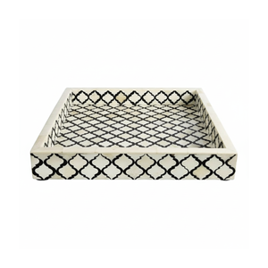 Luxury Bone Inlay Serving Tray | Elegant Black White Geometric Decorative Tray | Handmade <b>Coffee</b> <b>Table</b> Organizer with Handles - Product Image 4