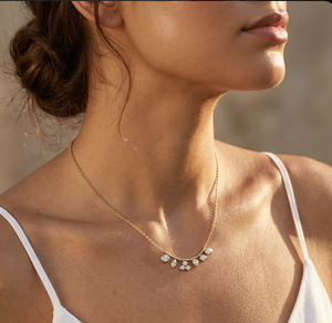 Collar de Diamantes Color Oro con Colgante de Gota, Cadena con Piedras Marquise, Ovaladas y Redondas, Joyería para Mujer - Product Image 5