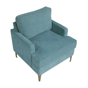 Poltrona Moderna Comfort in Ciniglia Color Pavone con Gambe in Metallo Dorato e Base in Compensato Resistente per Soggiorno - Product Image 4