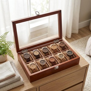 Wooden Watch <b>Box</b> <b>for</b> 10 Watches Luxury Glass Top Display Case Eco-Friendly Wood Storage Organizer Holder Home Decor - Product Image 2