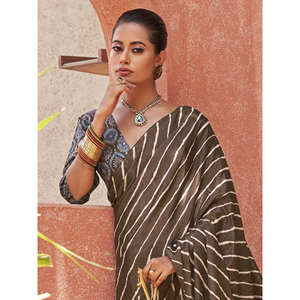 Spectaculaire marron imprimé numérique crêpe Festival porter Saree - Product Image 4