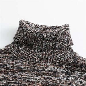 Pull col roulé épais en maille torsadée pour homme, marron chiné, chaud et thermique pour l'hiver, coupe ajustée - Product Image 3