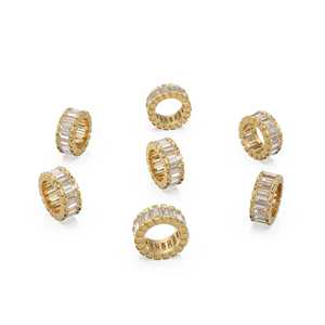 Cuentas de oro de 14k con diamantes baguette auténticos / Cuentas de diamante rondelle hechas a mano / Cuentas de diamante europeas / Adorno de diamante de oro macizo - Product Image 3
