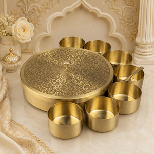 Hand Engraved Brass Masala <b>Box</b> with Seven Compartments Traditional Spice Storage Dabba Kitchen Seasoning Organizer Handcrafted - Product Image 5
