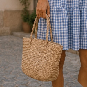 Robe courte à manches bouffantes en gingham bleu, col carré, coupe trapèze, robe d'été décontractée, respirante, en coton et polyester, motif tissé à carreaux - Product Image 3