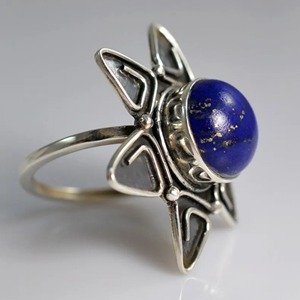<b>Lapis</b> <b>Lazuli</b> <b>Ring</b> 925 Sterling Silver Handmade Boho Statement Promise Jewelry for Women Natural Round Shape Gemstone Jewelry - Product Image 2