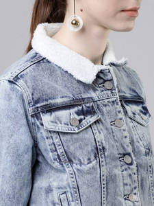 Veste en jean en fourrure pour femme, vêtement d'extérieur, chemise en Denim, vente en gros et personnalisée - Product Image 3