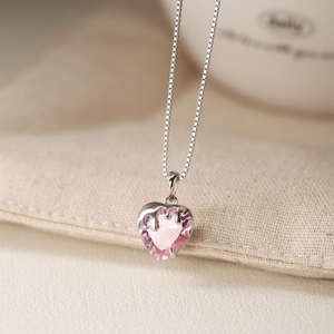Collar de Corazón Derretido Rosa Fresa de Moda con Colgante Solitario de Diamante CZ para Mujer, Cadena de Plata Esterlina 925, Regalo de Lujo - Product Image 6