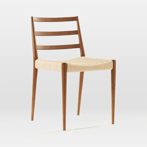 Chaise de salle à manger nordique en bois massif avec assise en corde de papier tressée à la main et dossier élégant en forme d'échelle - Product Image 1