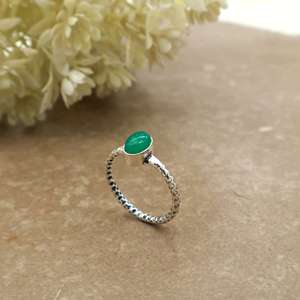 <b>925</b> Sterling <b>Silver</b> Handmade Oval Green Onyx <b>Ring</b> Boho Statement Jewelry - Product Image 1