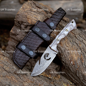 Couteau de chasse et de survie en acier Damas de haute qualité, lame fixe à pointe tombante, bord droit, pour activités de plein air, camping et bushcraft, manche en résine - Product Image 6