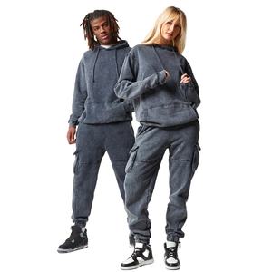 Tracksuit Manufacturer Custom Acid Wash Unisex Sweatsuit Tracksuit <b>Men</b> Women Washed Hoodie <b>Cargo</b> <b>Joggers</b> 2 Piece Set - Product Image 1