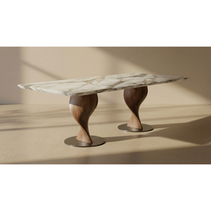 Mesa de Comedor de Mármol de Lujo Personalizada, Cubierta de Mármol Calacatta Violeta, Patas de Madera Maciza de Nogal, Mesa de Comedor Rectangular Moderna PISANO - Product Image 3