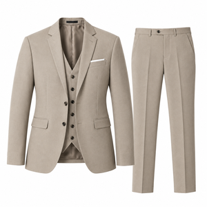 Traje de hombre de dos piezas, corte ajustado, plisado, antiarrugas, transpirable, de poliéster y viscosa elástica, con cuello de muesca y botonadura sencilla. - Product Image 4
